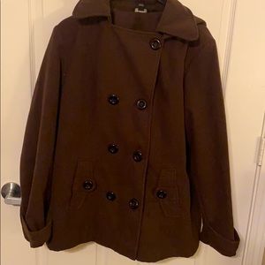 Brown Peacoat w/ Removable Hood
